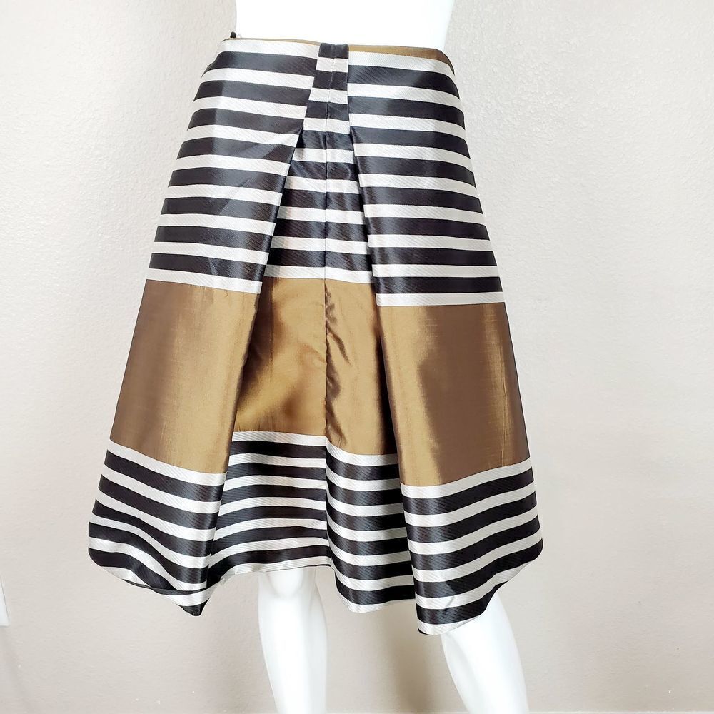 Asos Striped Gold Black Pleats Midi Skirt SALE